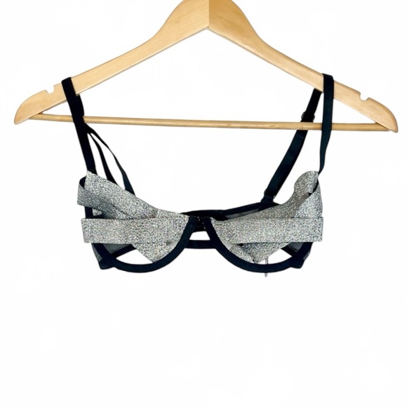 NWT Bluebella Emilia Glitter Non-Padded Underwire Silver Black Bra Lingerie 32D - Picture 3 of 8